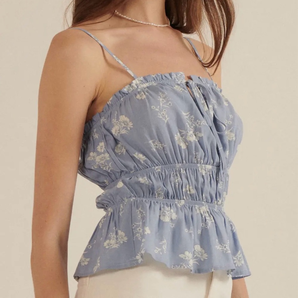 Floral Blue Spaghetti Strap Tank